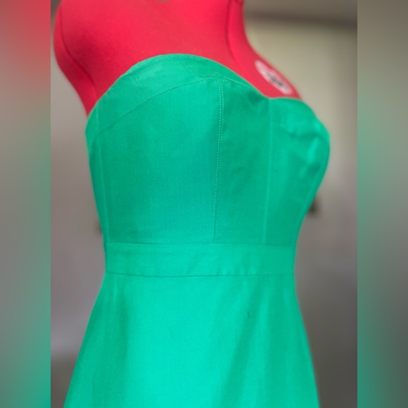 J. Crew Strapless Green Ruffle Hem Midi Party Dress Built in Corset - Picture 5 of 10